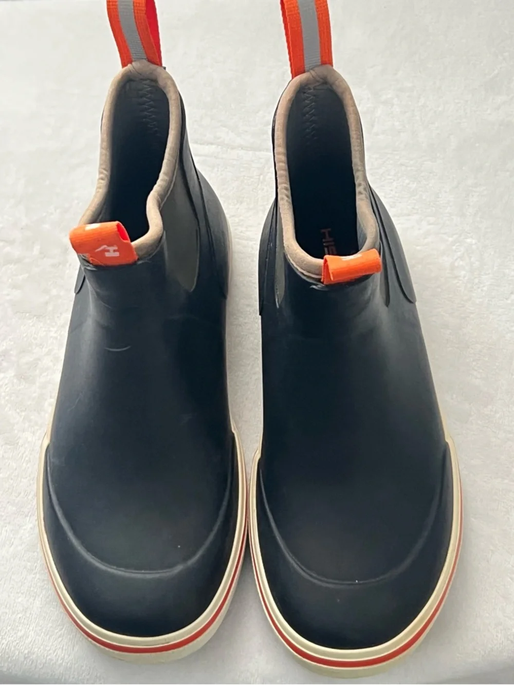 HISEA Men’s Navy and Orange Slip-On Waterproof Rain Boots, Size 7‎